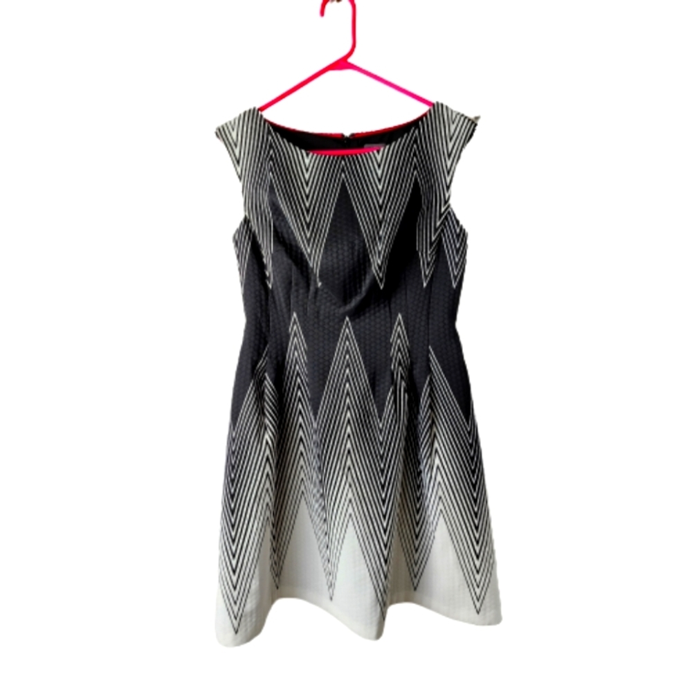 Vince Camuto Black And White Zig Zag Above The Knee Striped Dress Size 8